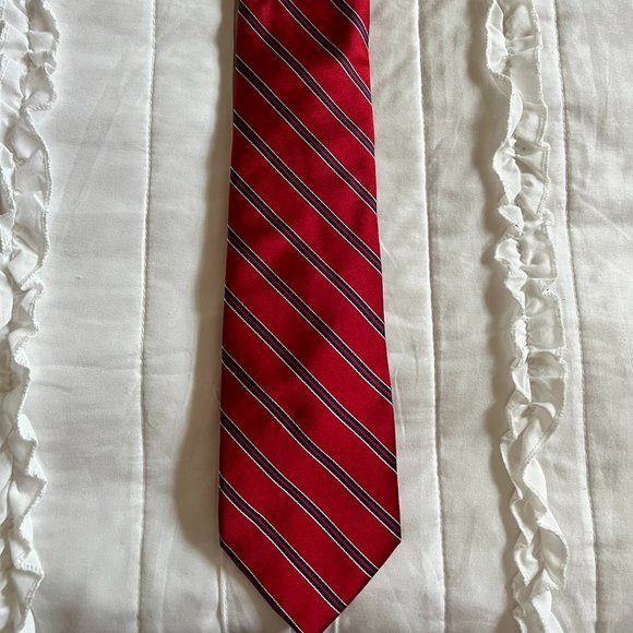 US Polo Association Red/Blue/White Striped Silk Tie - Picture 1 of 4